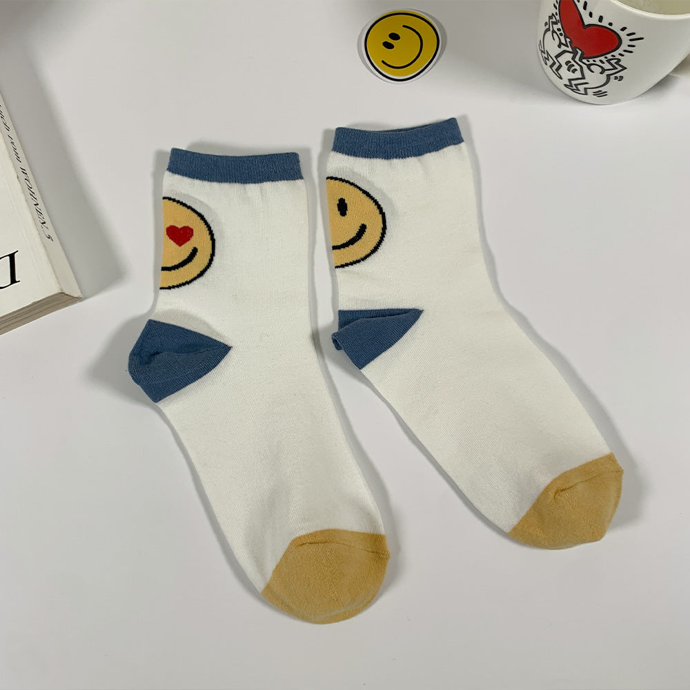 Women's Crew Emoji Smile Mismatched AB Socks
