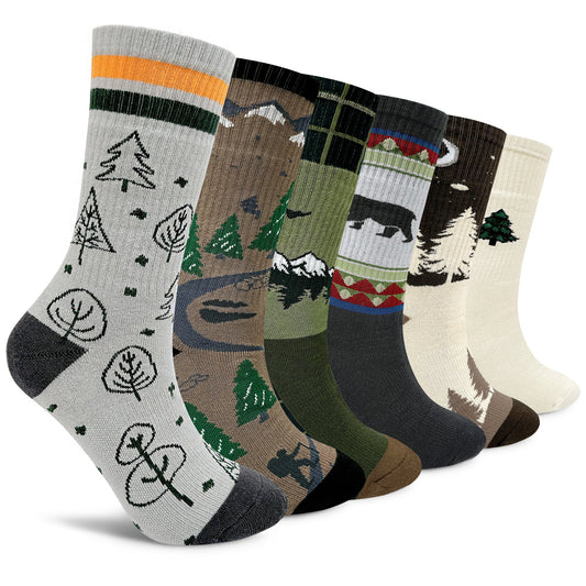 Men's Crew Cushioned Hiking  Cotton Socks - 6 PK