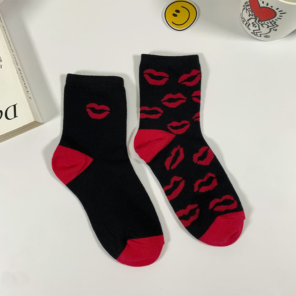 Women's Crew Kiss Mismatched AB Black Socks