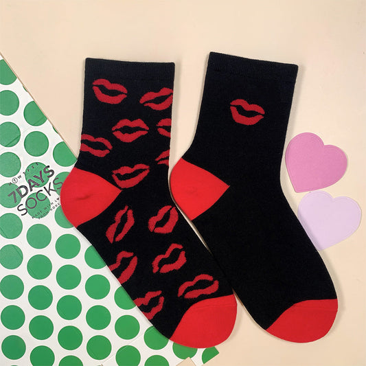 Women's Crew Kiss Mismatched AB Black Socks