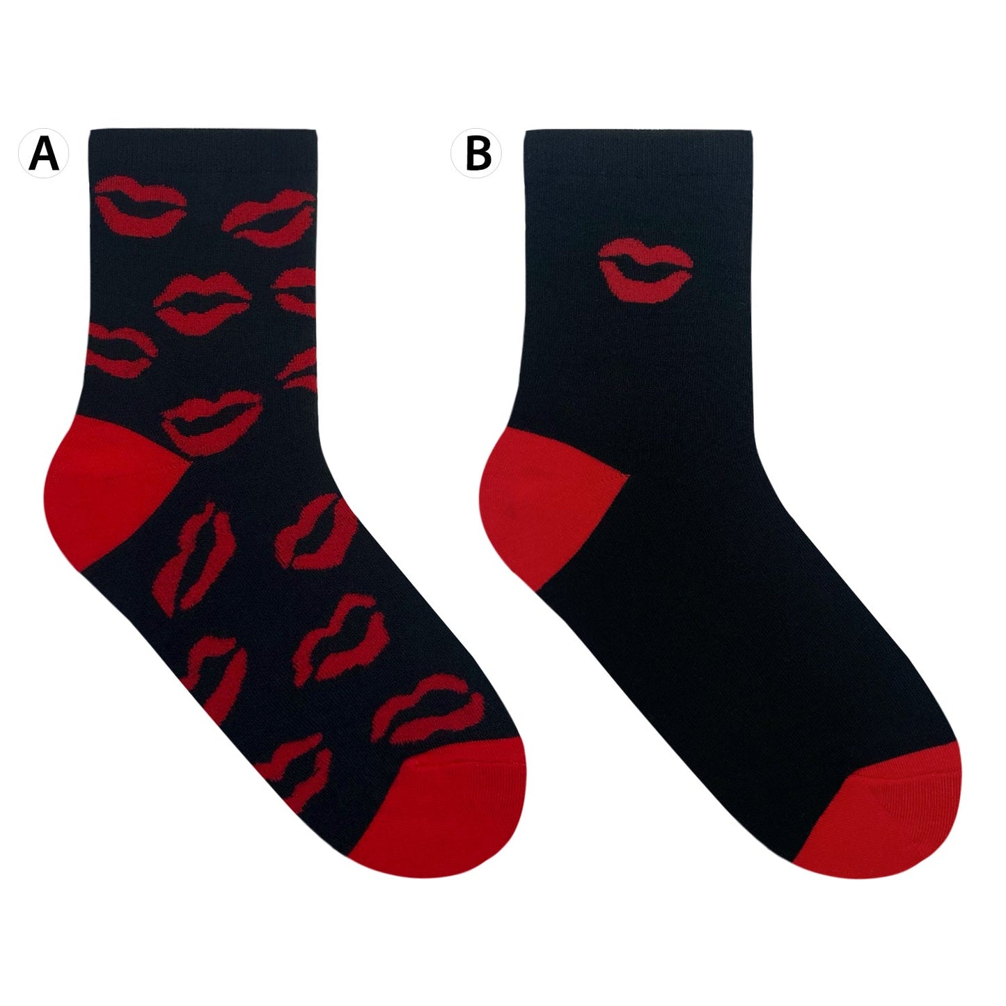 Women's Crew Kiss Mismatched AB Black Socks