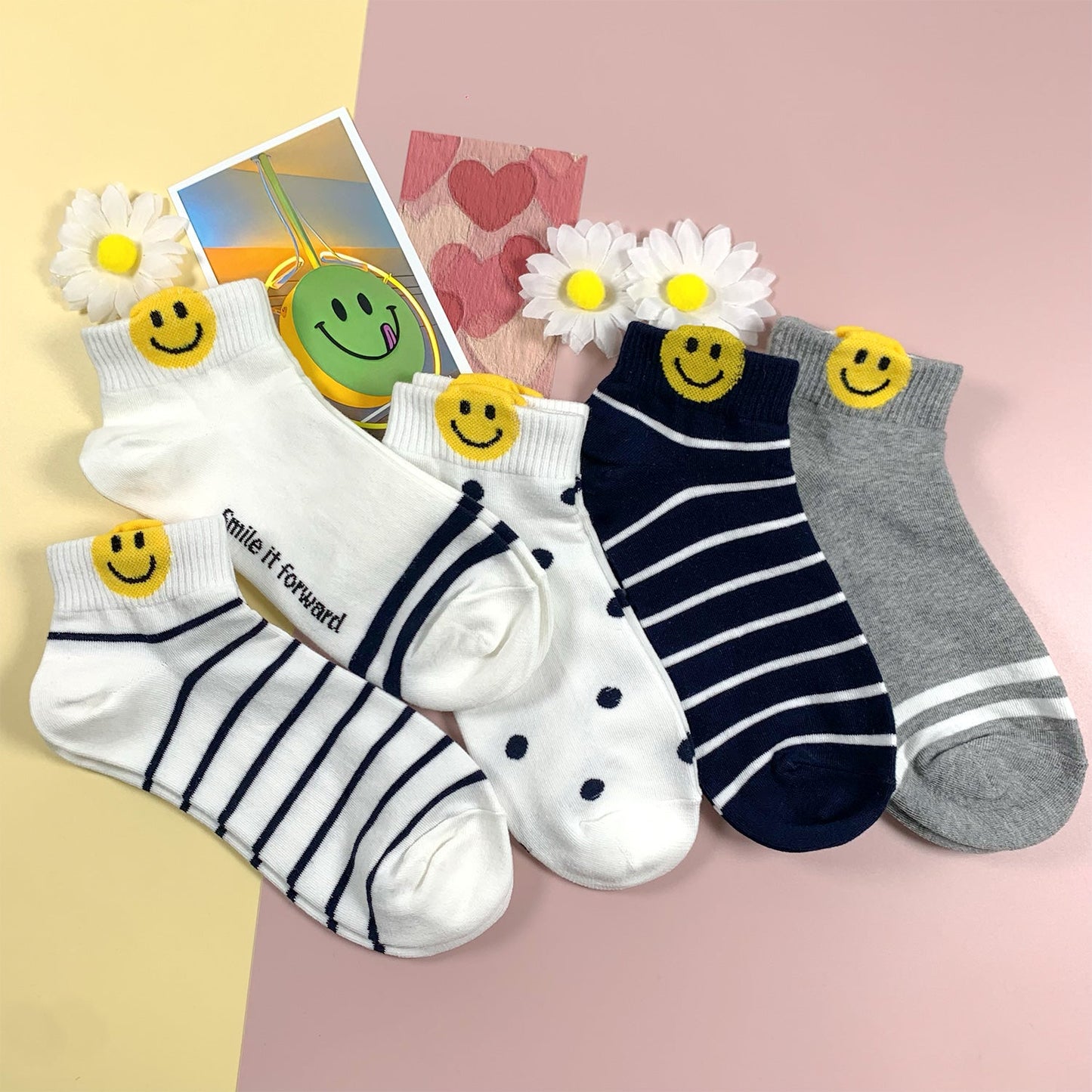 Women's Ankle Happy Smile Socks - 5PK