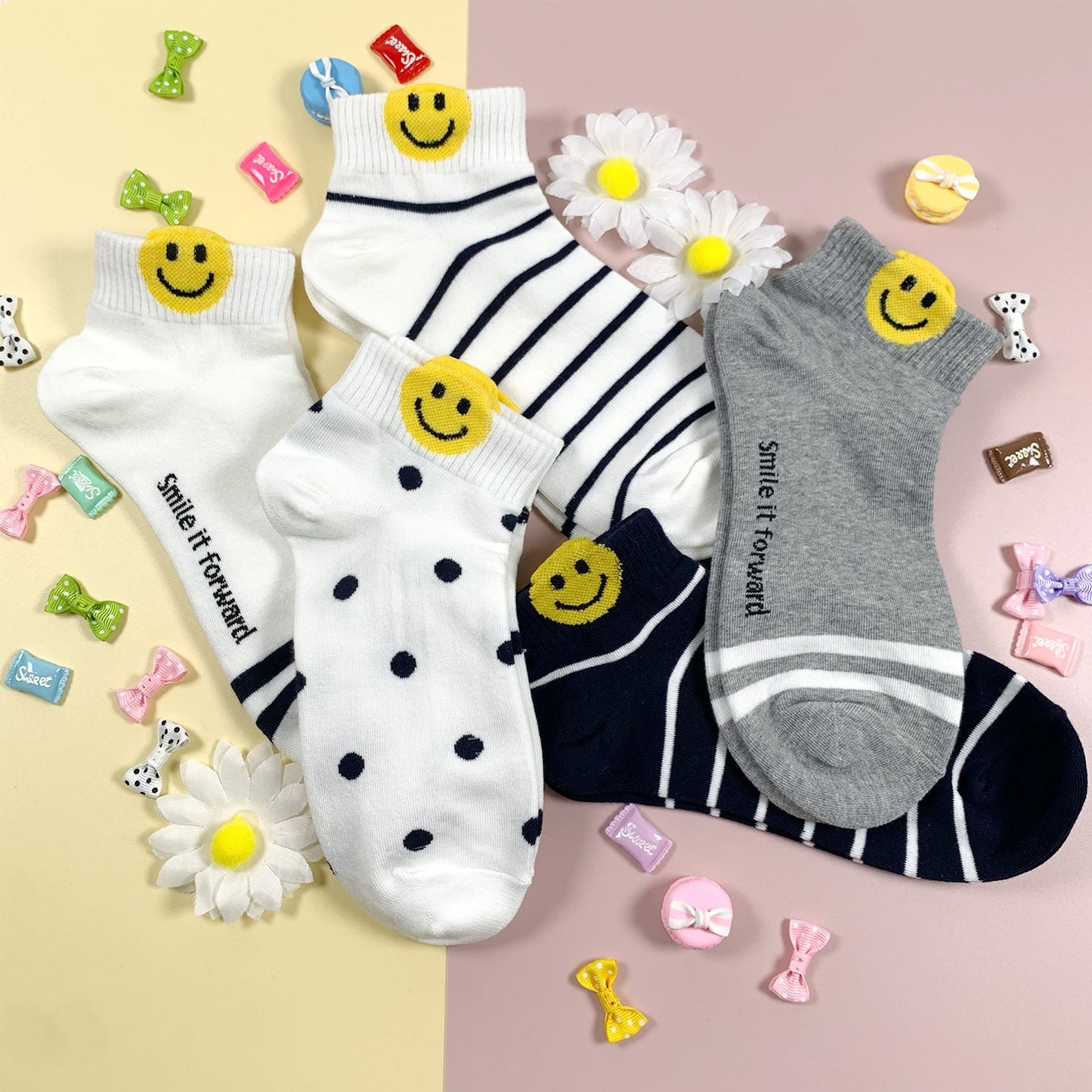 Women's Ankle Happy Smile Socks - 5PK