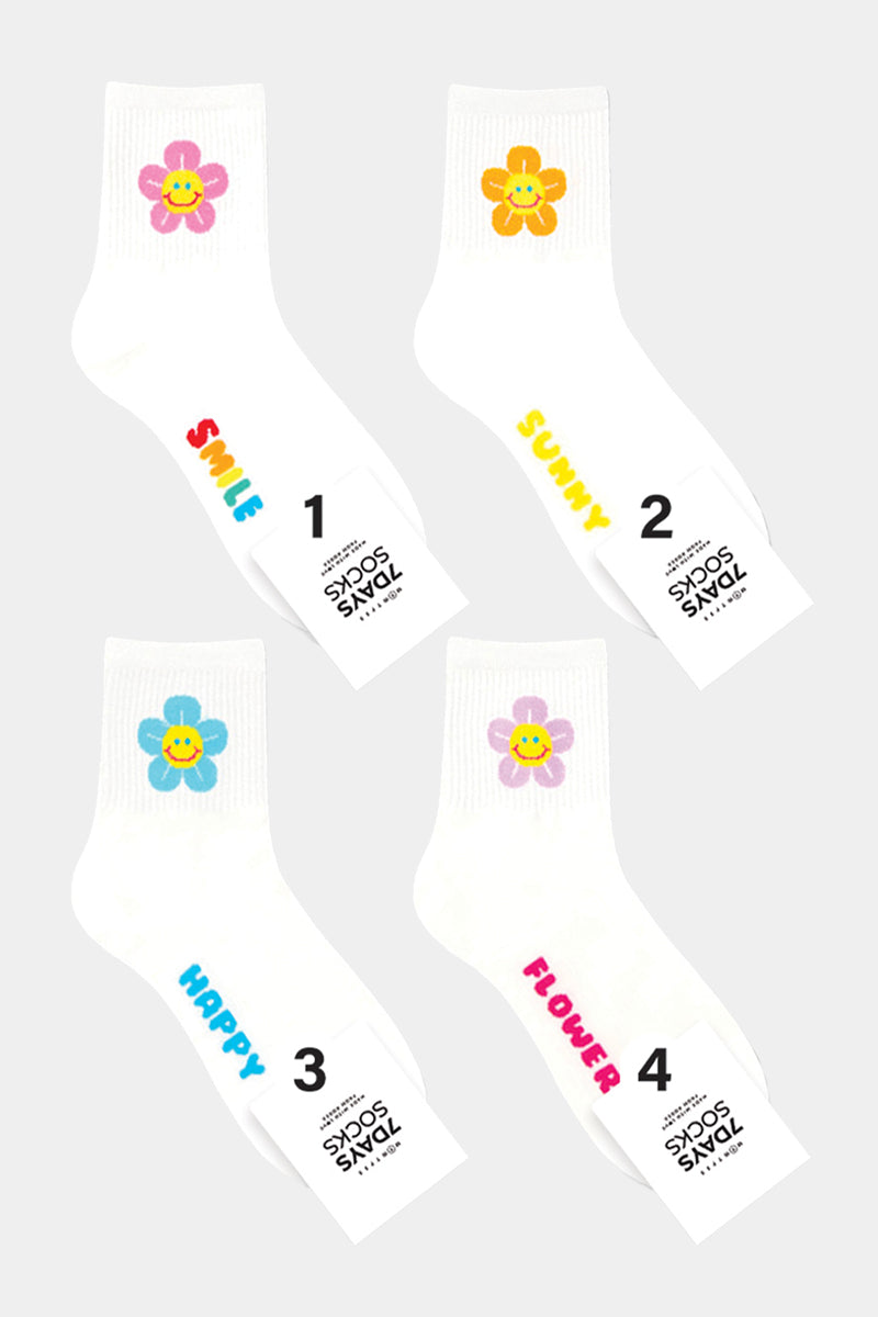 Women's Crew Flower Smile Socks - 5 PK