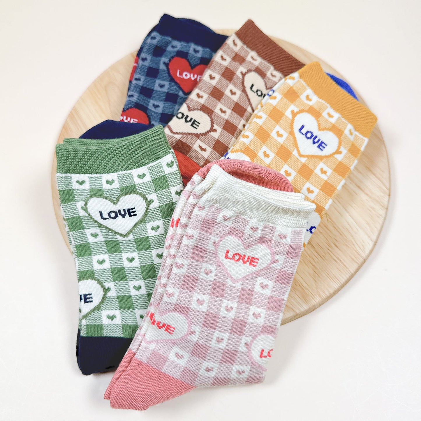Women's Heart & Check Pattern Crew Socks - 5 PK