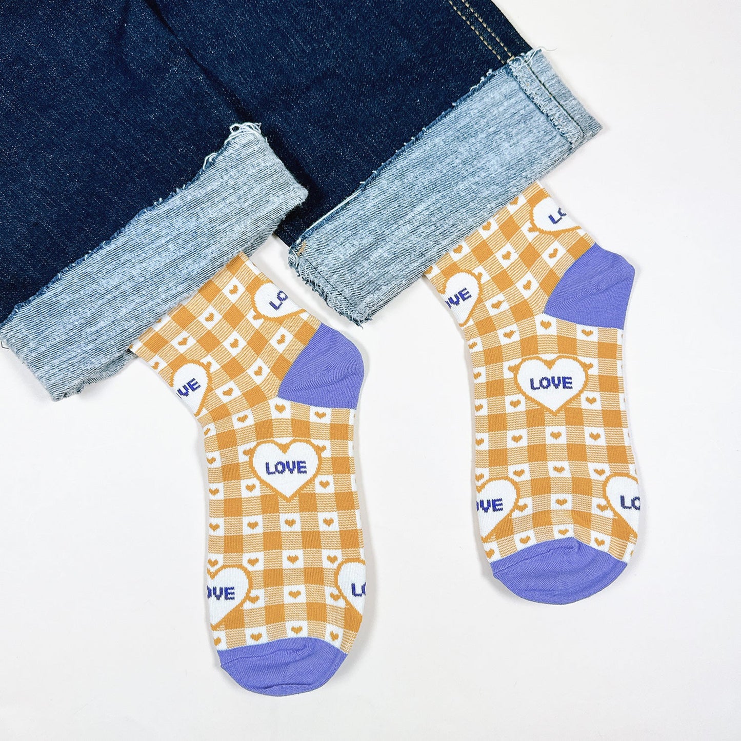 Women's Heart & Check Pattern Crew Socks - 5 PK