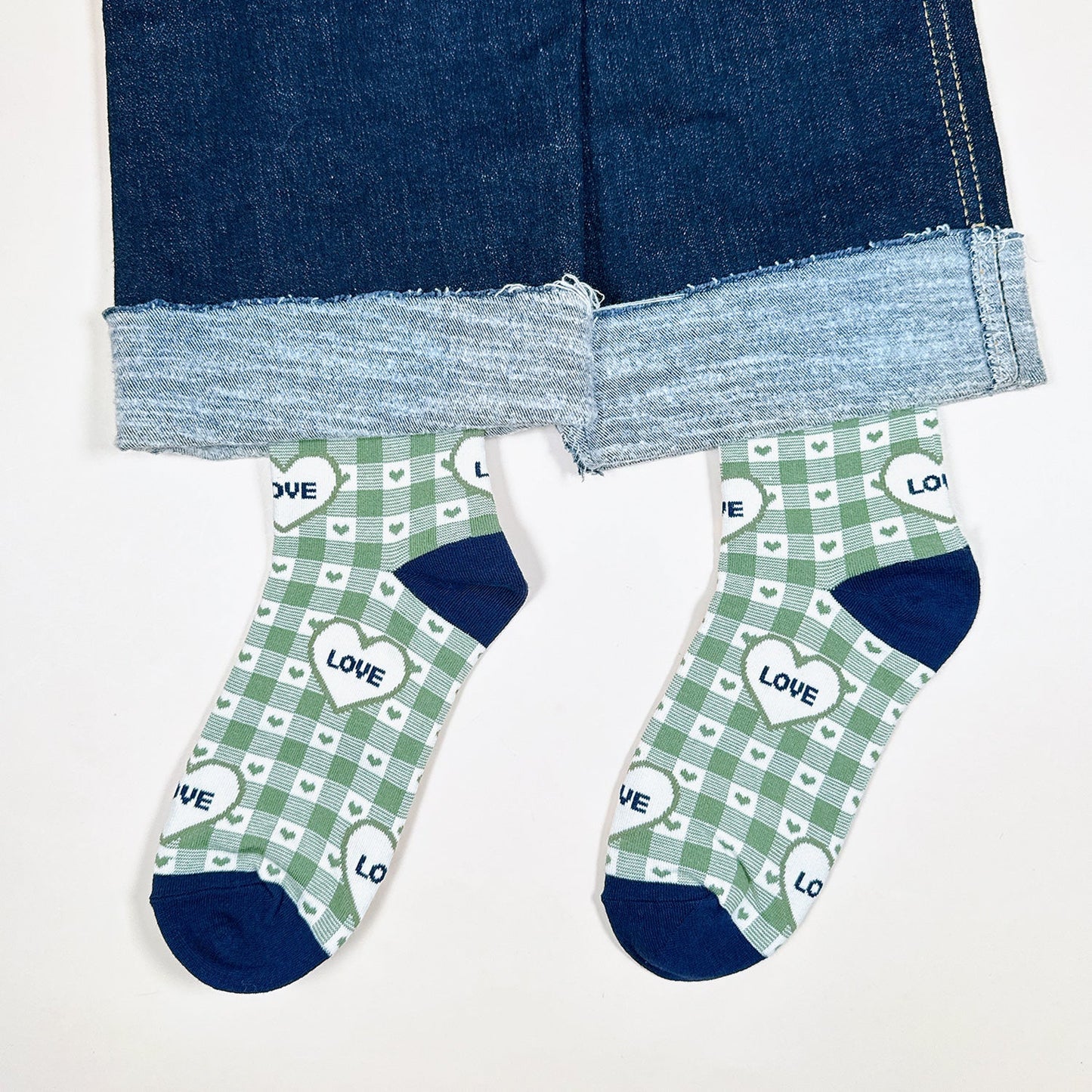 Women's Heart & Check Pattern Crew Socks - 5 PK