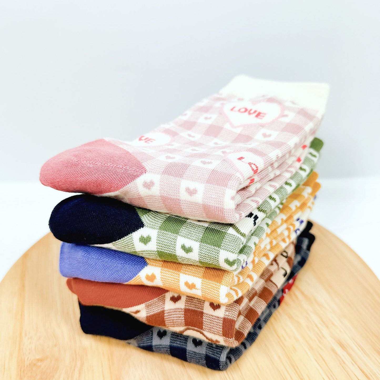 Women's Heart & Check Pattern Crew Socks - 5 PK