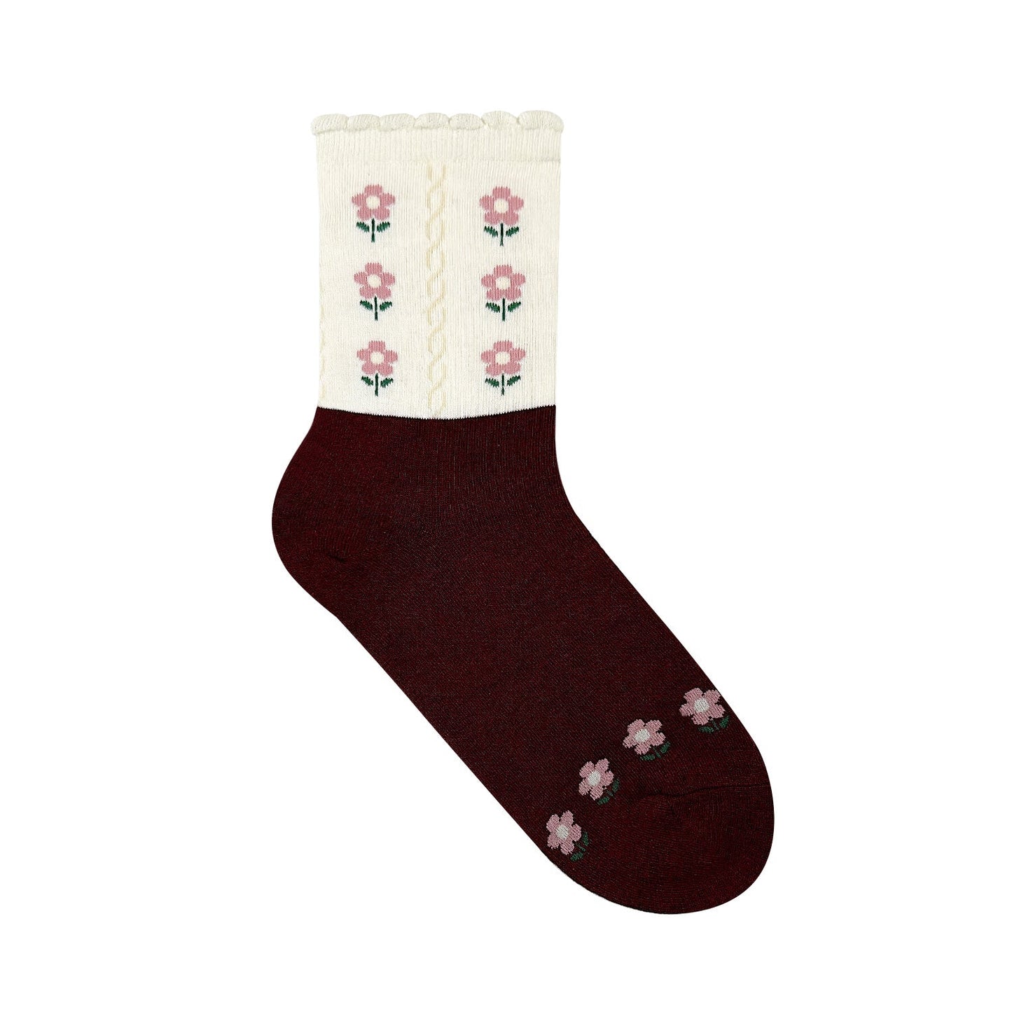 Women's Picot Flower Pattern Crew Socks - 5 PK