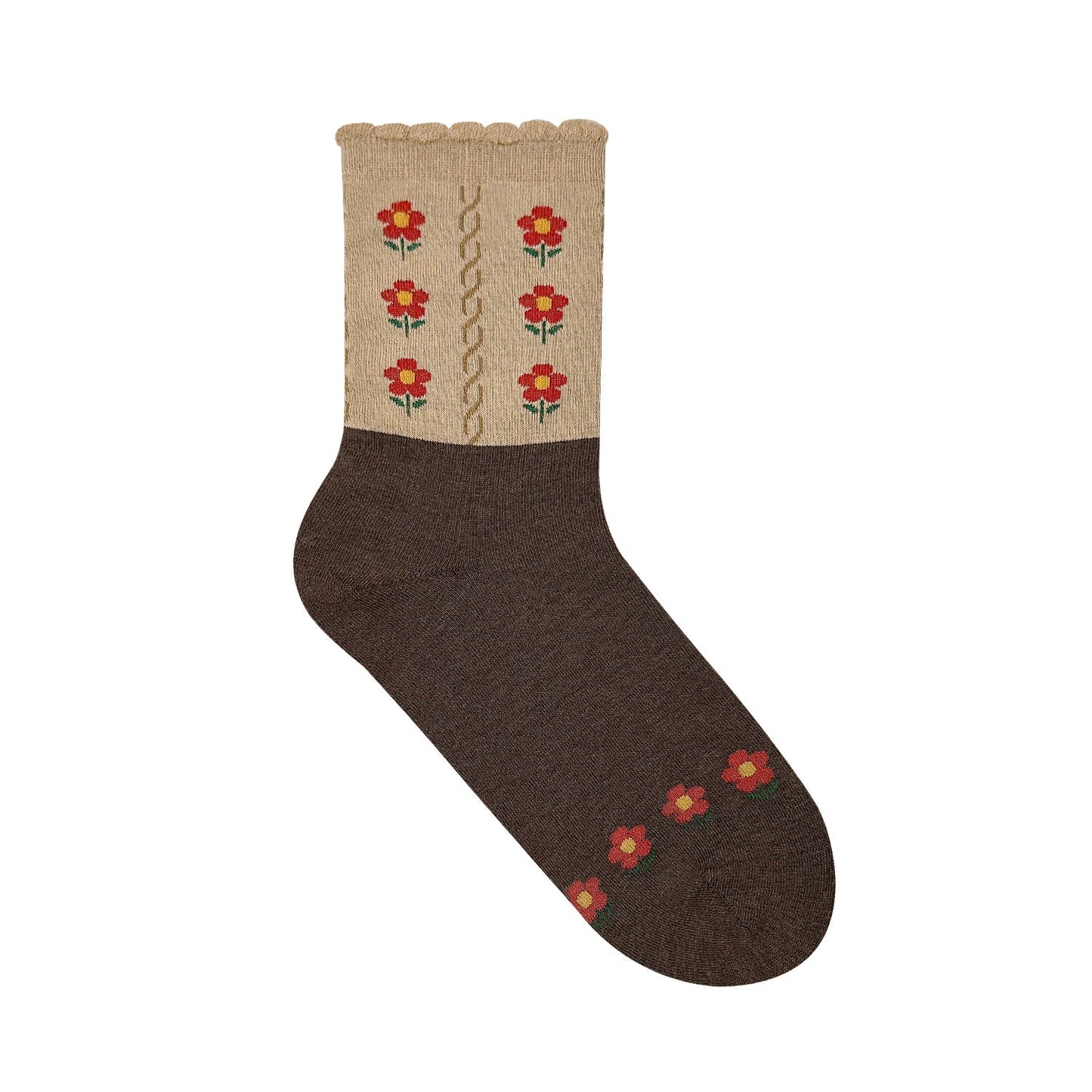 Women's Picot Flower Pattern Crew Socks - 5 PK