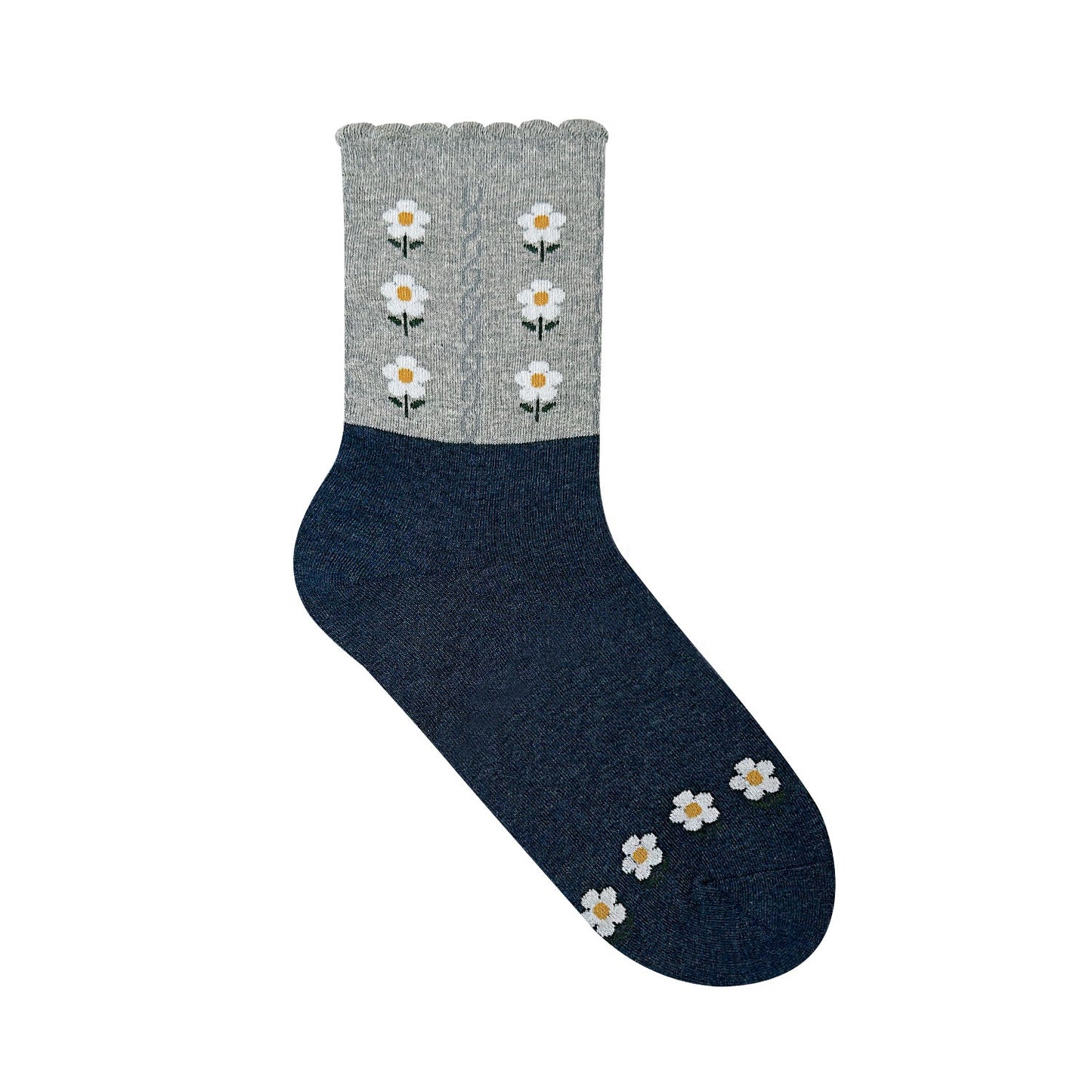 Women's Picot Flower Pattern Crew Socks - 5 PK