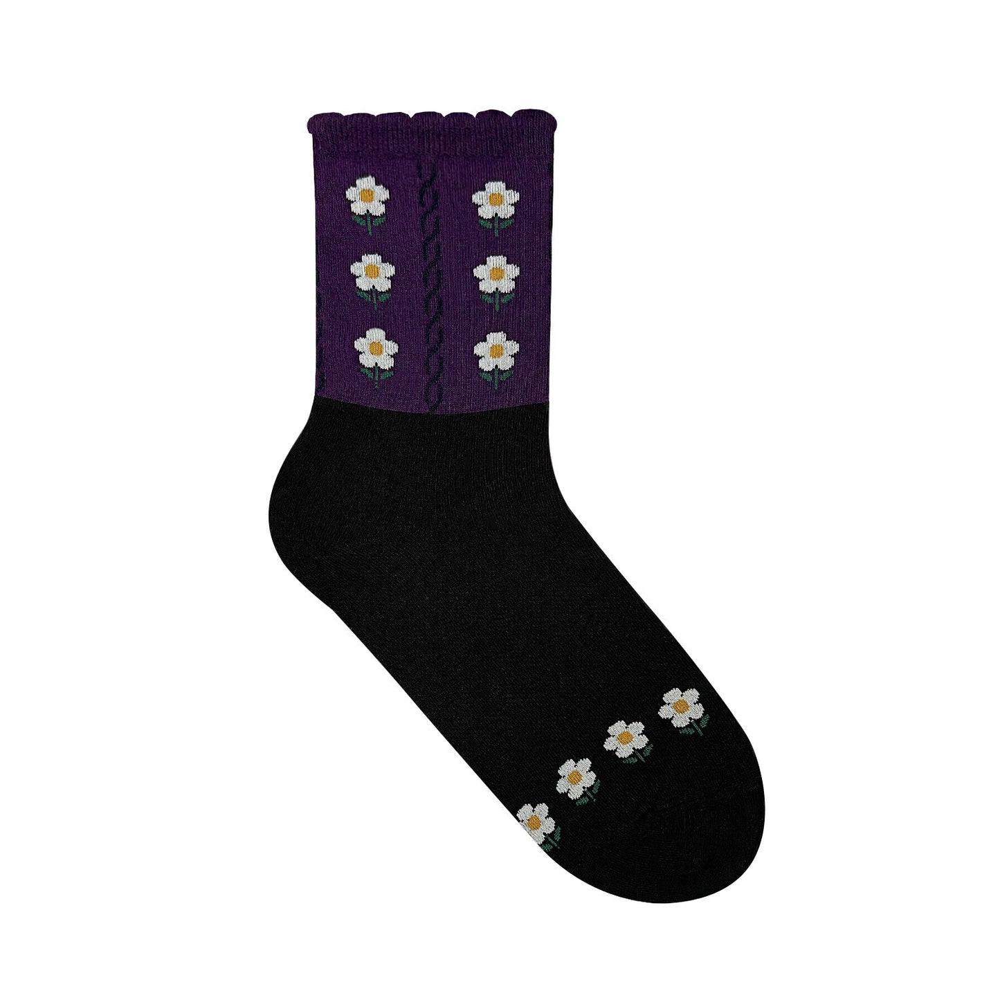 Women's Picot Flower Pattern Crew Socks - 5 PK