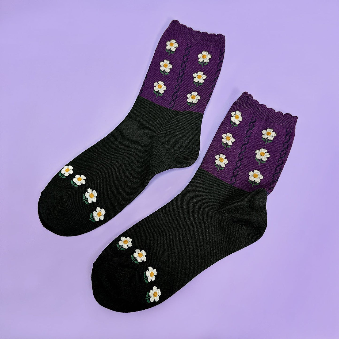 Women's Picot Flower Pattern Crew Socks - 5 PK