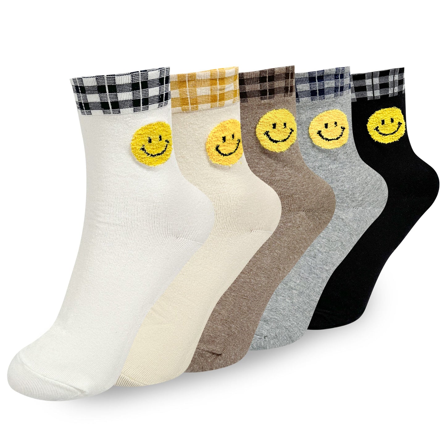 Women's Crew Smile Face Socks - 5 PK