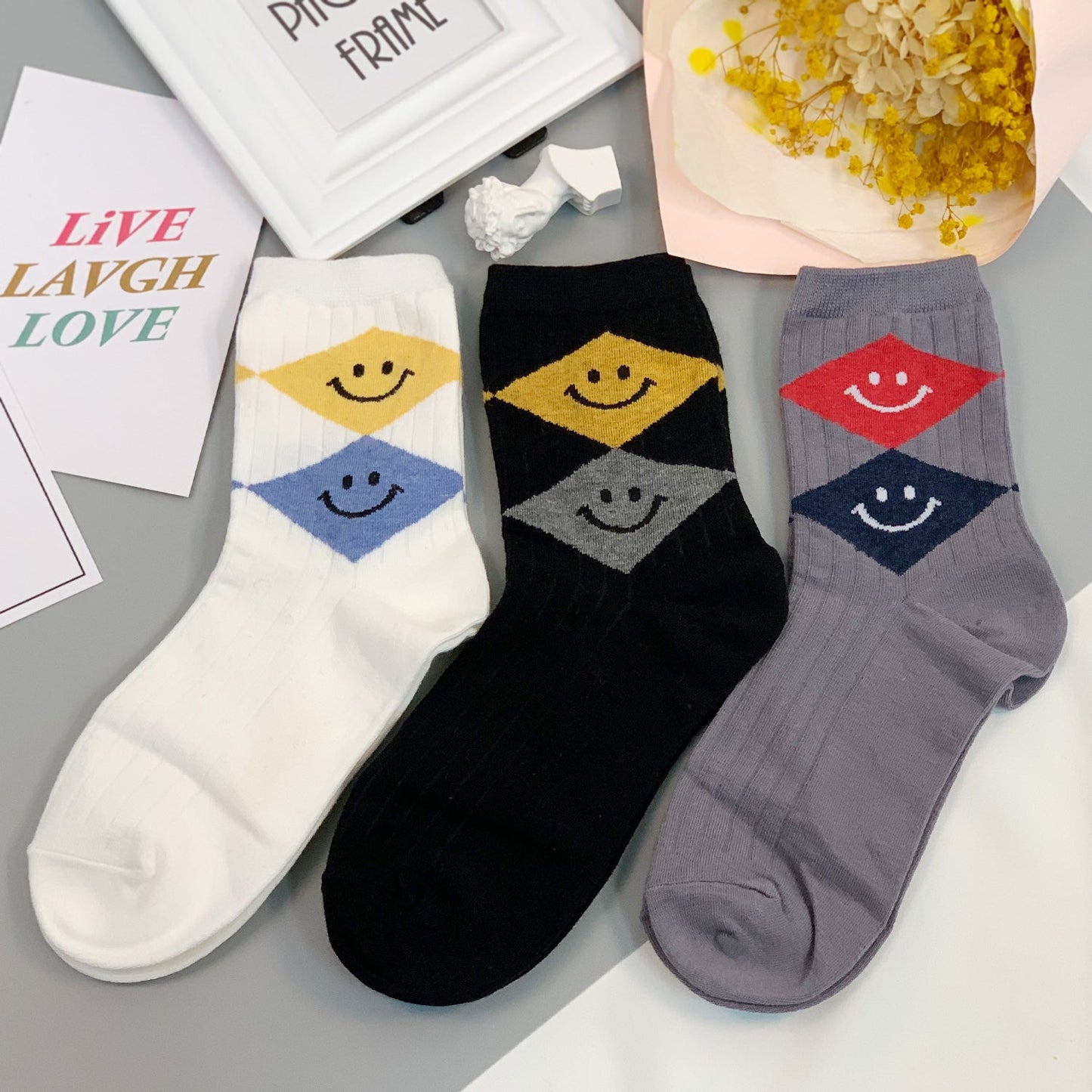 Women's Crew Argyle Smile Socks - 3 PK