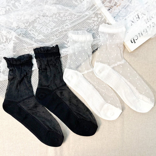 Women's Ankle See-Through Dot Lace Socks - 2 PK