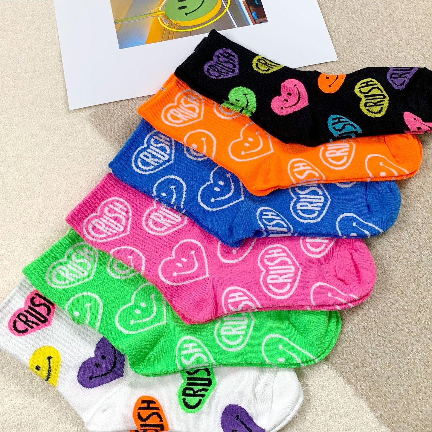 Women's Crew Neon Crush Smile Socks - 6 PK