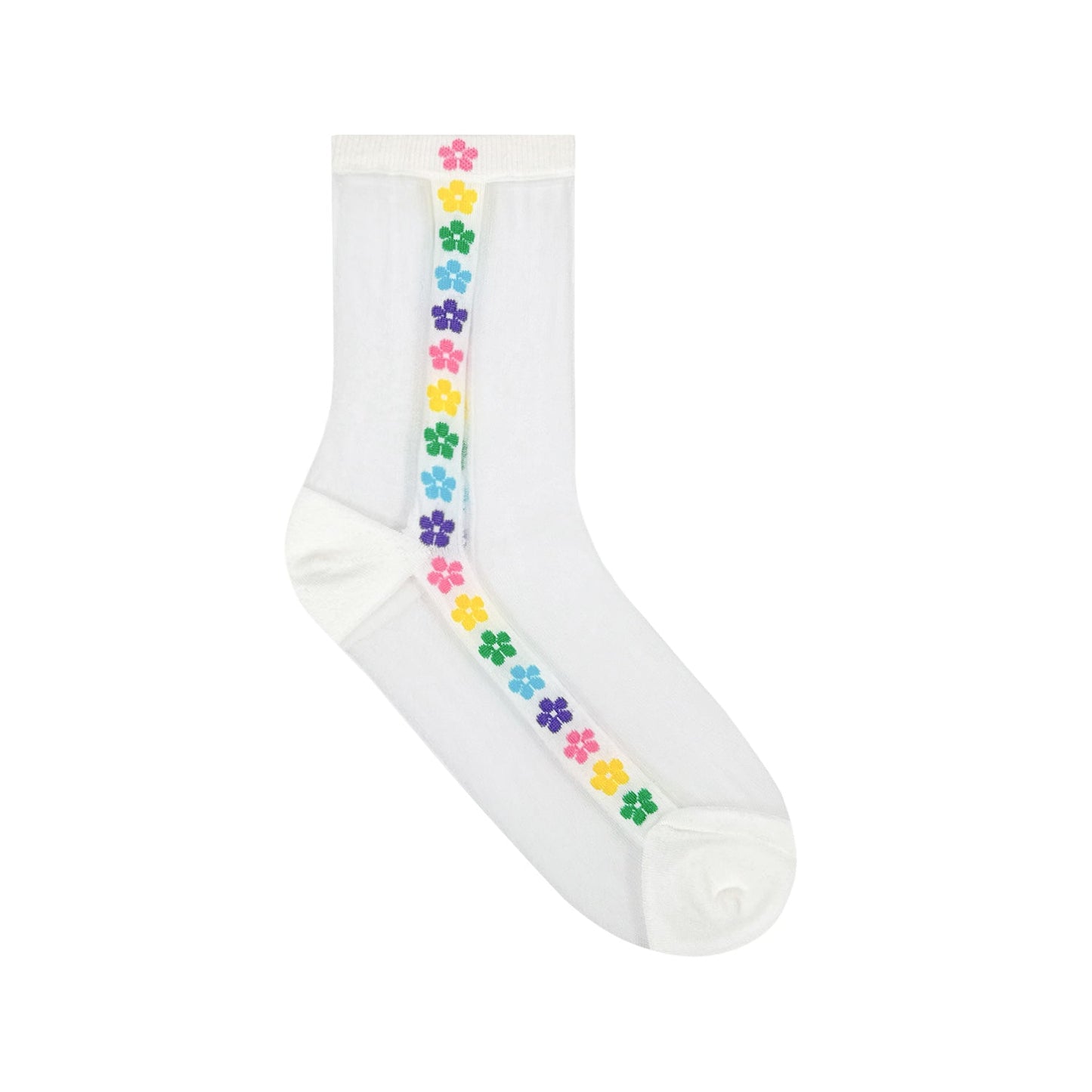 Women's Crew See-Through Rainbow Flower Socks - 4 PK