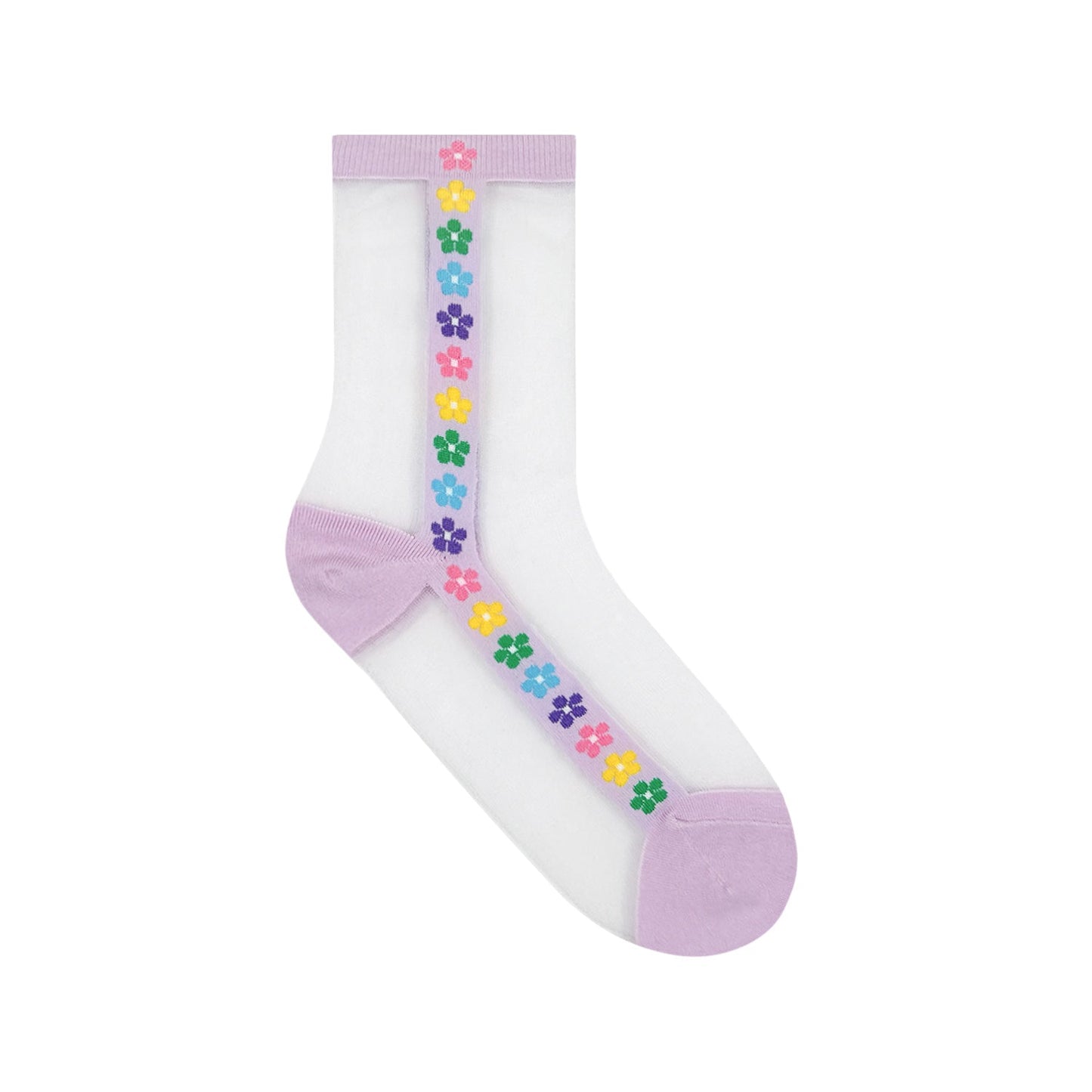Women's Crew See-Through Rainbow Flower Socks - 4 PK