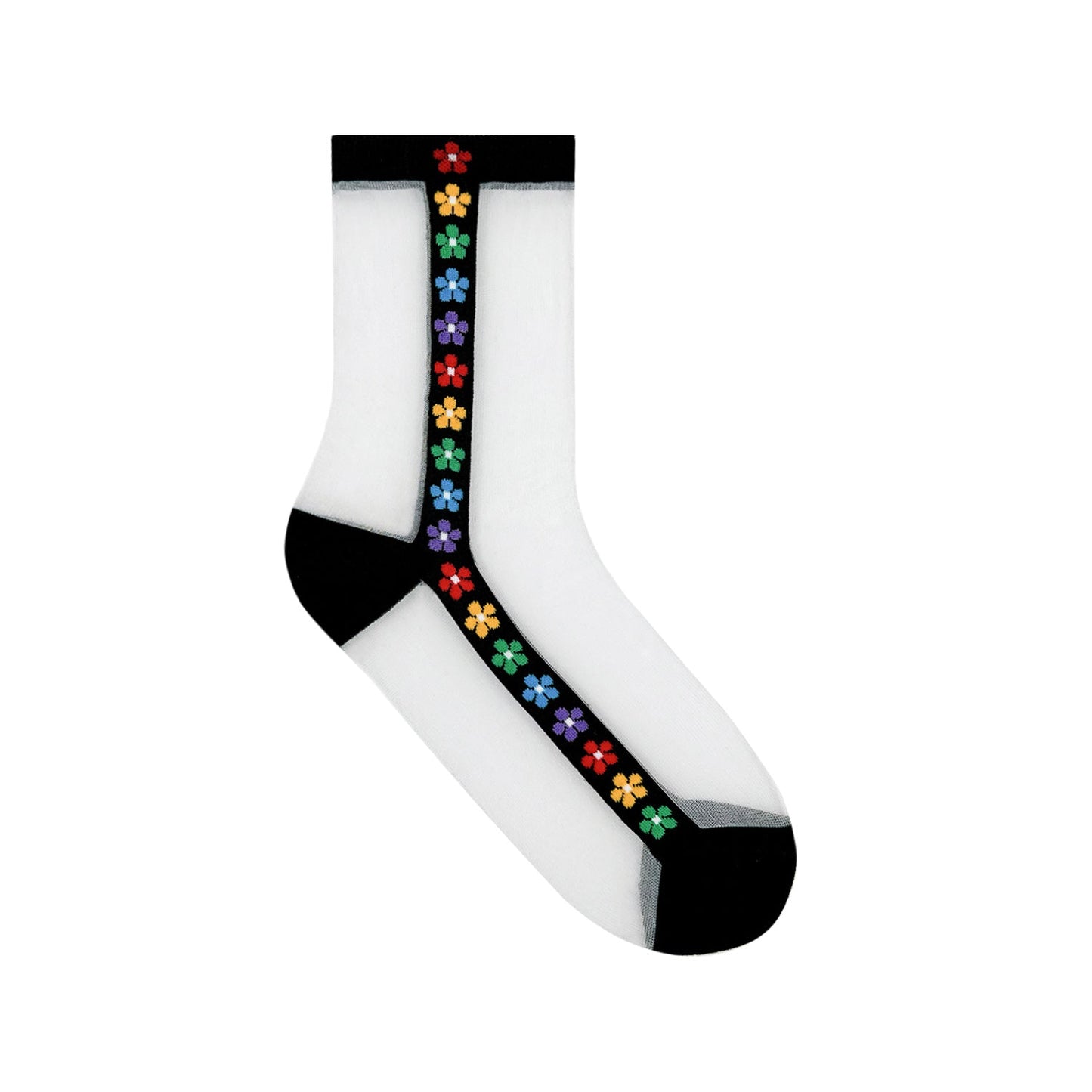 Women's Crew See-Through Rainbow Flower Socks - 4 PK