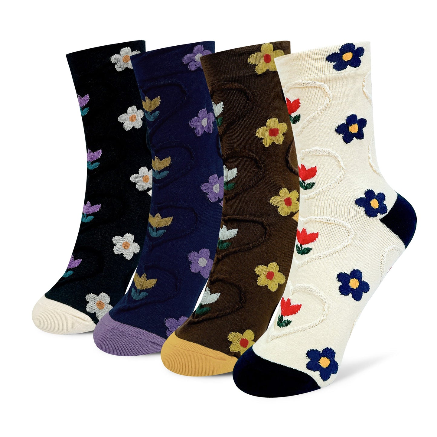 Women's Crew Heart Flower Deco Socks - 4 PK