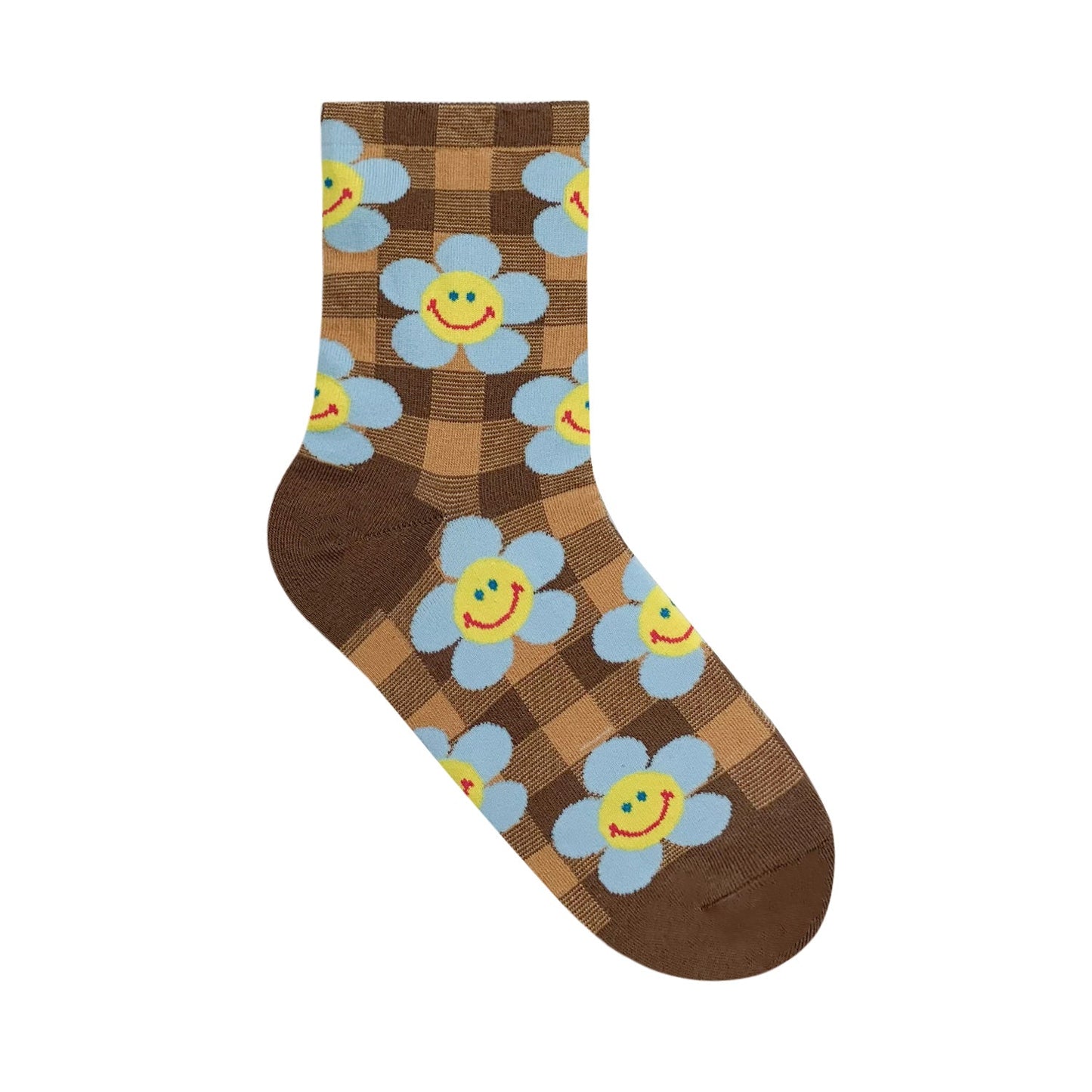 Women's Crew Check Smile Flower Socks - 5 PK